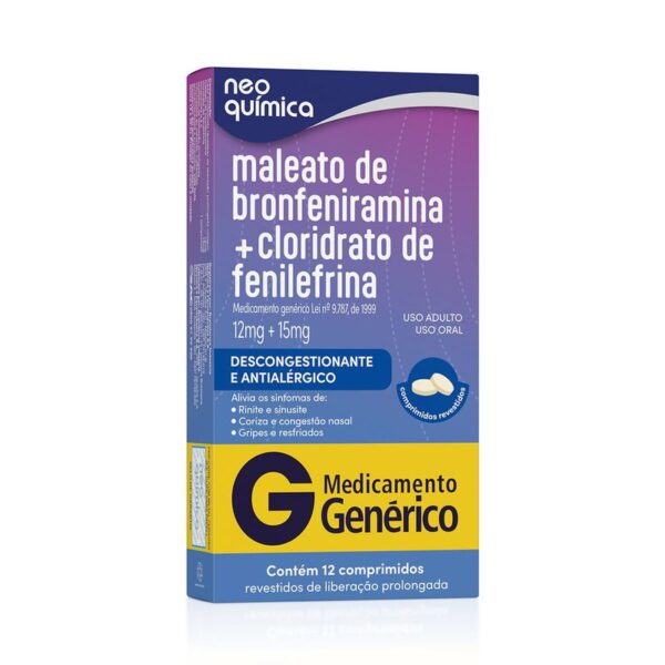 BRONFENIRAMINA+CLOR. DE FENILEFRINA 12+15MG CX 12 COMP REV LIB PROL